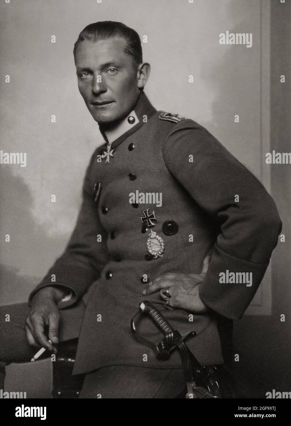 A 1918 portrait of Nazi head of the Luftwaffe Germann Göring as a WW1 fighter pilot. He was captured in 1945, tried and condemned to death at Nuremberg in 1946. He committed suicide hours before he was due to be hanged. Stock Photo