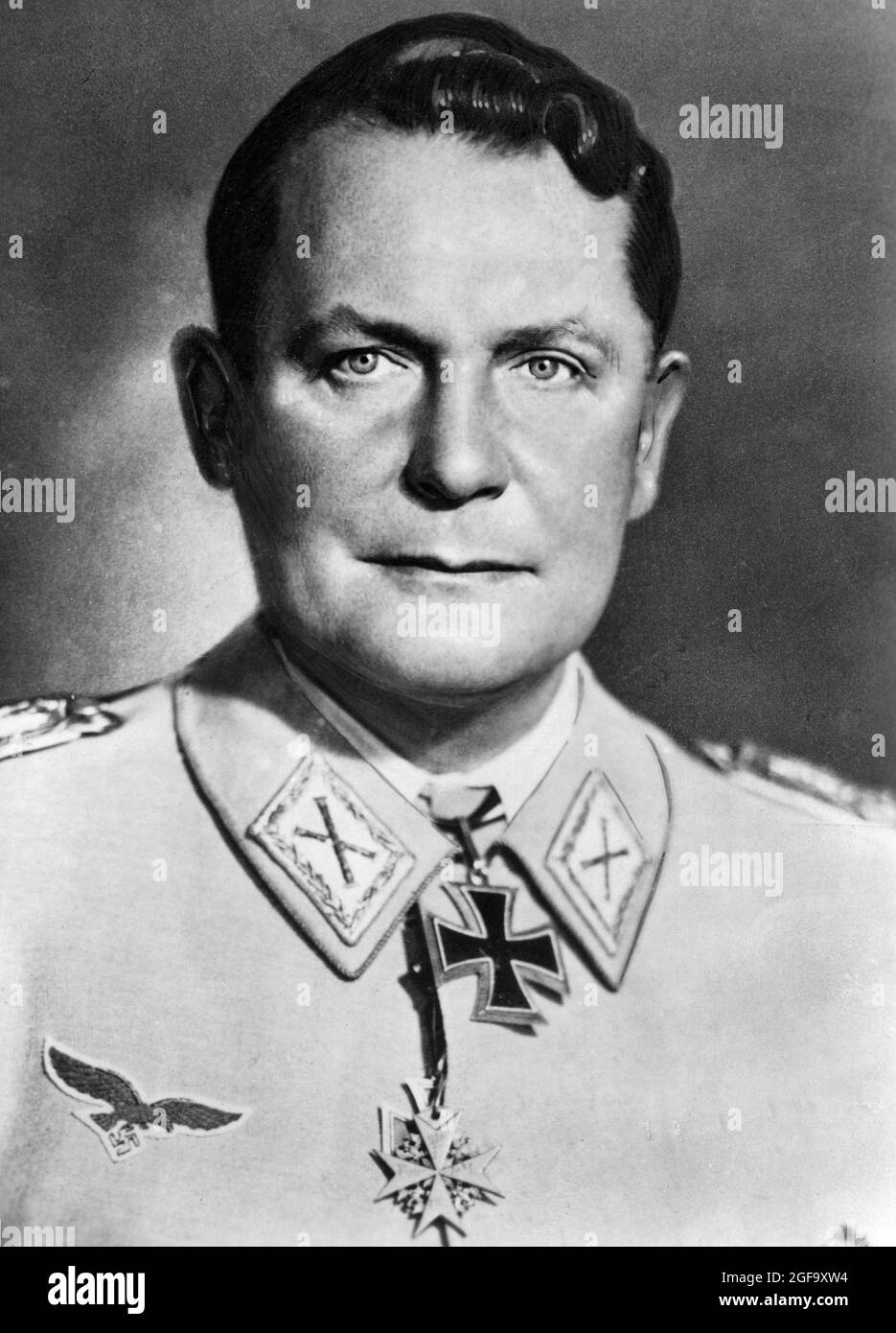 A 1945 portrait of Nazi head of the Luftwaffe Germann Göring. he was captured in 1945, tried and condemned to death at Nuremberg in 1946. He committed suicide hours before he was due to be hanged. Stock Photo