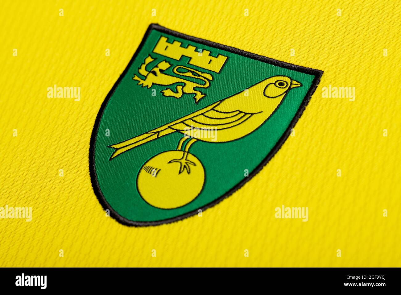 Close up of Norwich Football Club kit 2020/21. Stock Photo