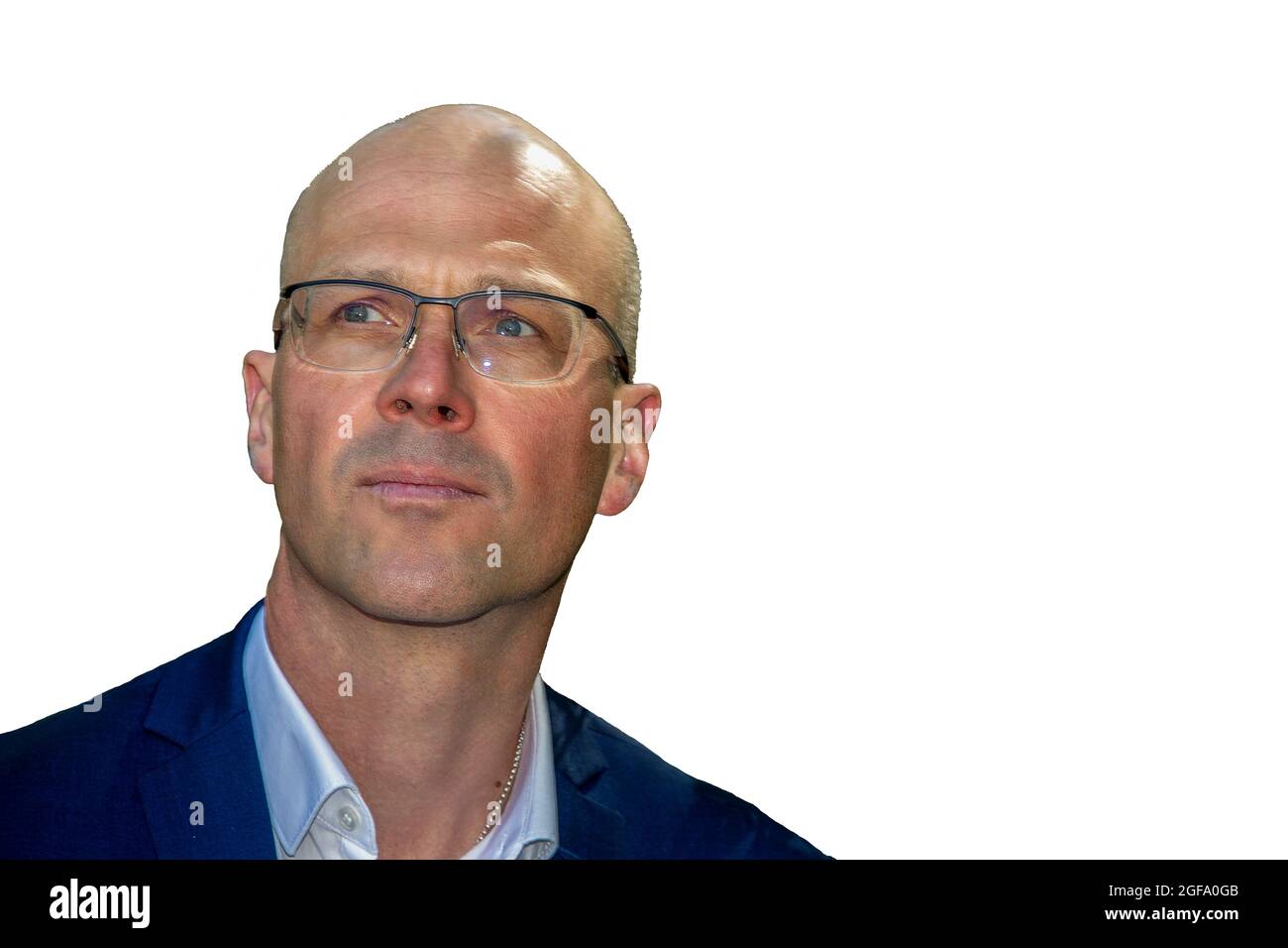 Profile of a european man wearing glasses looking away from the camera Stock Photo