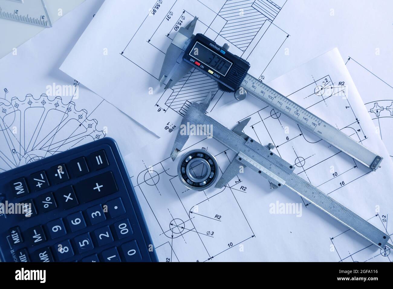 Set of engineering drawings, top view Stock Photo Alamy