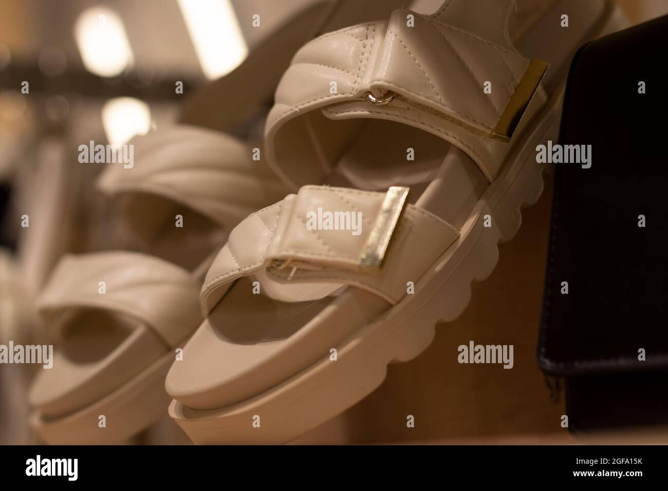 light beige women's sandals. Fashion concept Stock Photo Alamy