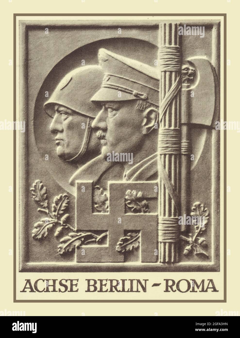 ACHSE BERLIN-ROMA 'AXIS BERLIN -ROME' Vintage archive poster card Adolf Hitler and Benito Mussolini celebrating the close Nazi Germany and Facist Italy relationship World War II WW2 Stock Photo