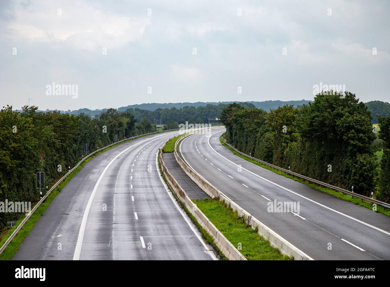 Highway A61 in the rain, no cars because closed of flood damage Stock Photo