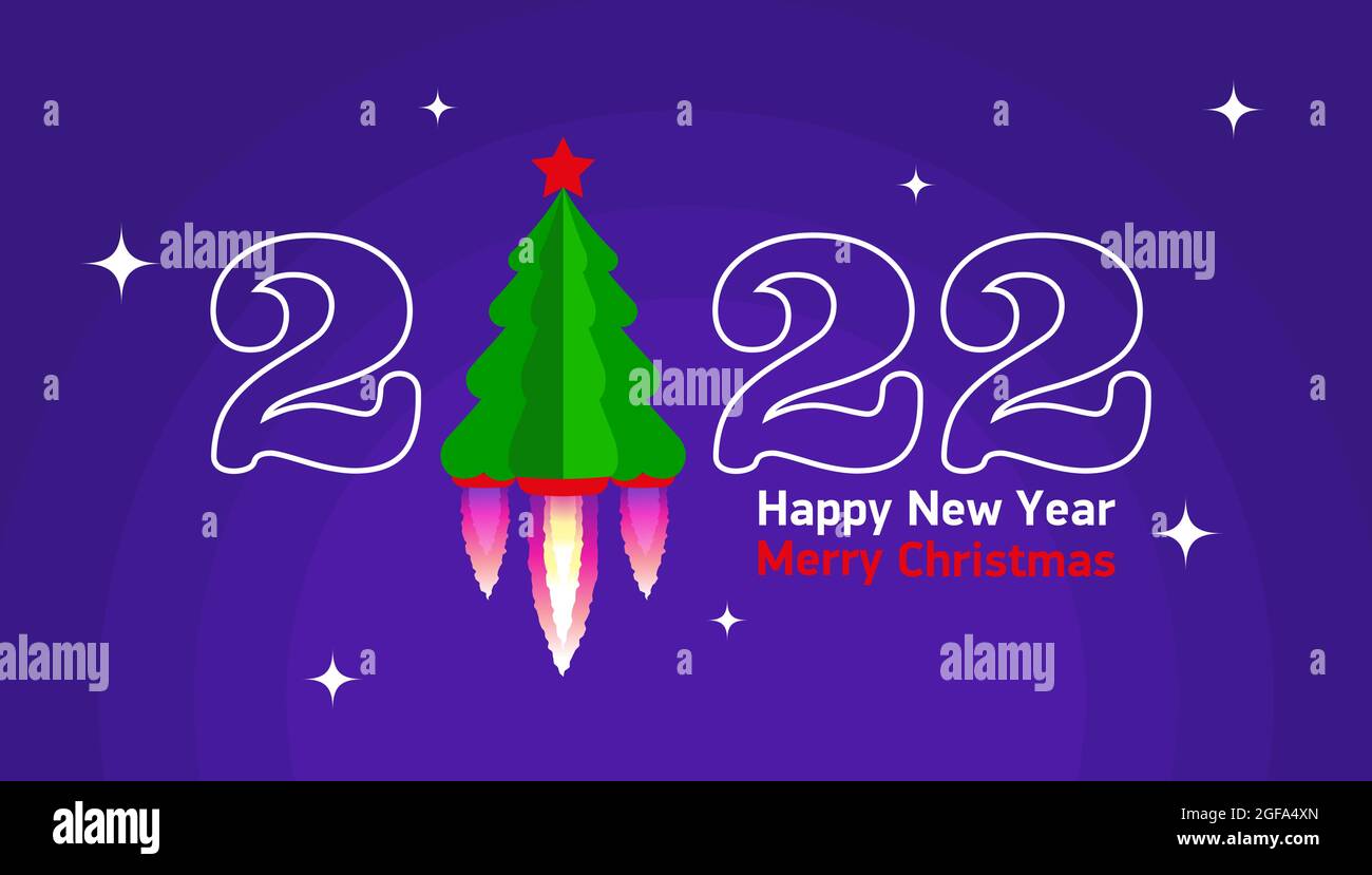 Rockets 2022 Christmas Panoramic Banner 2022 And Christmas Tree With Rocket Engine Against The  Background Of The Starry Sky. Vector, Illustration Stock Vector Image & Art  - Alamy