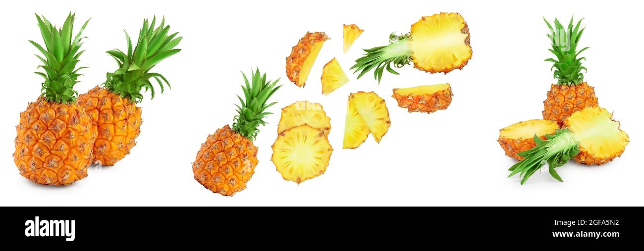 pineapple half and slices isolated on white background with full depth ...
