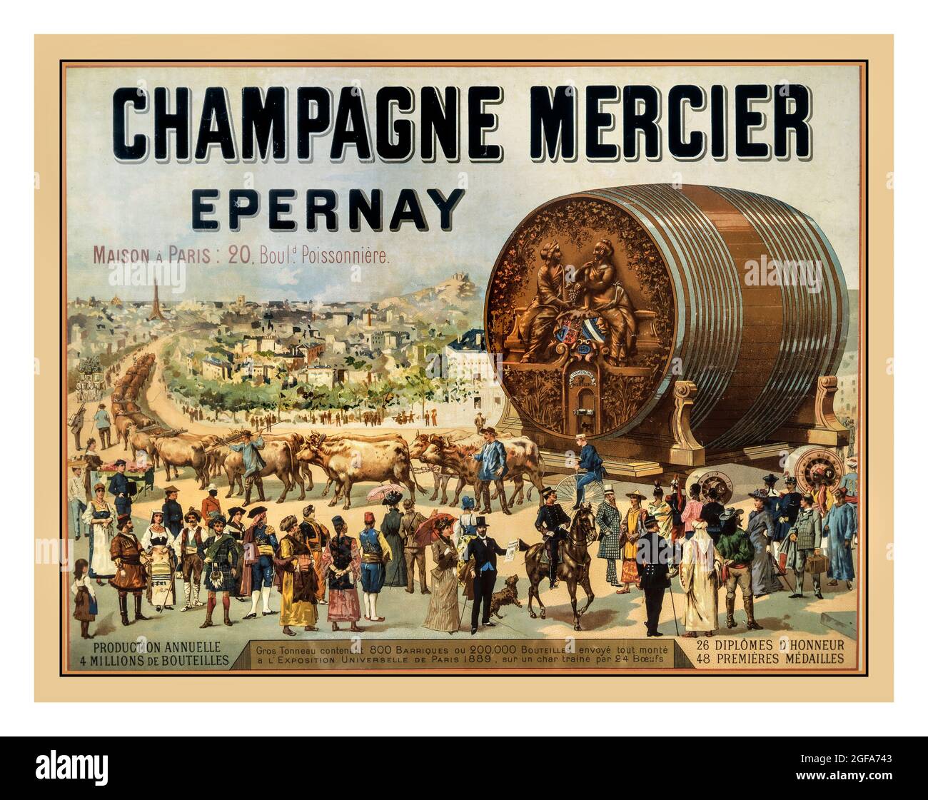 Vintage French Champagne Poster 1889 'MERCIER' Advertising Poster produced for The Universal Exhibition in Paris France 1889 Stock Photo