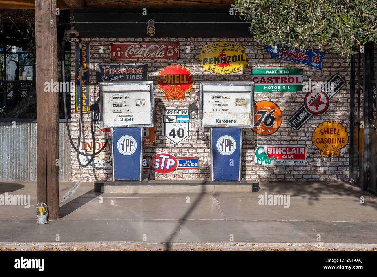 SAN RAFAEL, ARGENTINA - Jun 29, 2021: A closeup view of the retro old fuel pumps in San Rafael, Argentina, Stock Photo