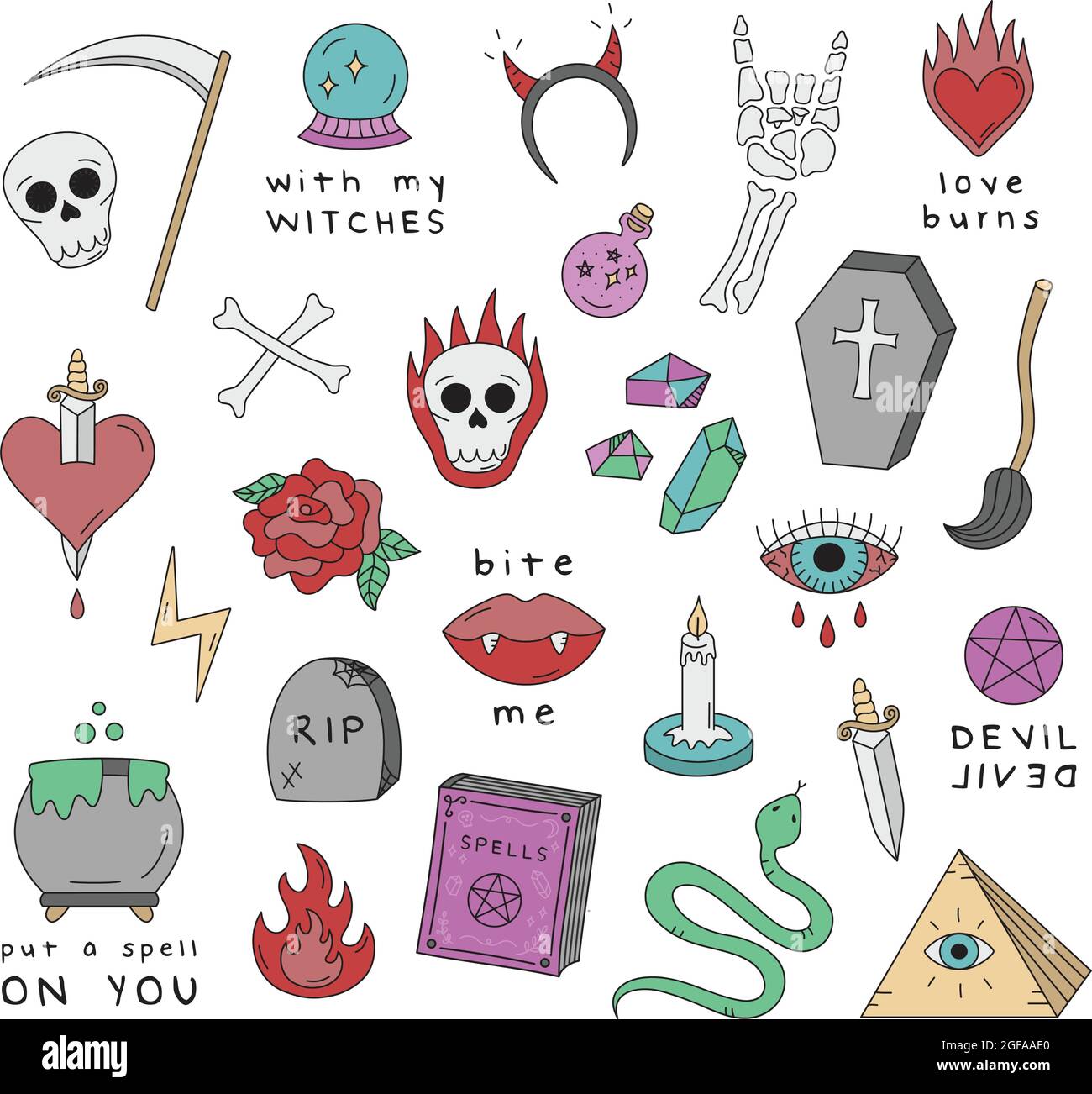 Magical, witchy hand drawn vector illustration set Stock Vector
