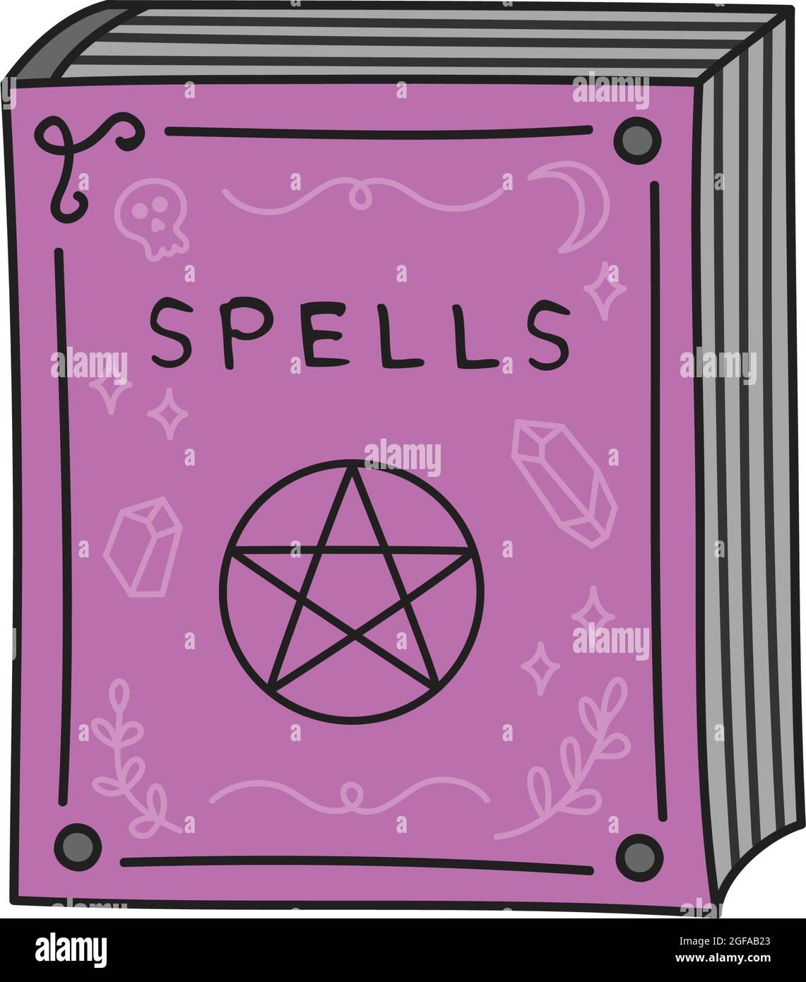 Magic Spell Book Vector Hand Drawn Illustration Stock Vector Image 
