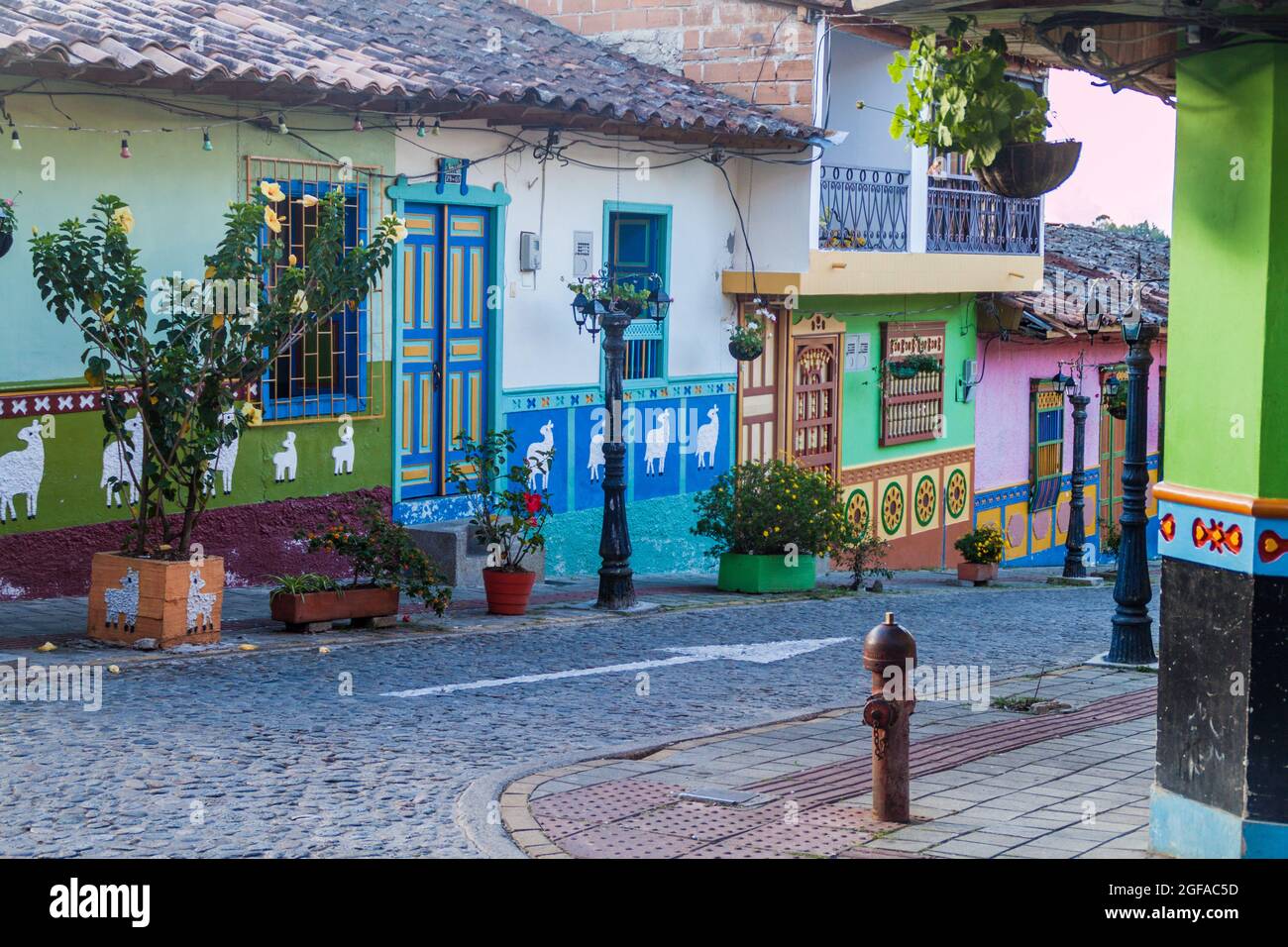 Colorful decorated houses in Guatape village, Colombia Stock Photo - Alamy