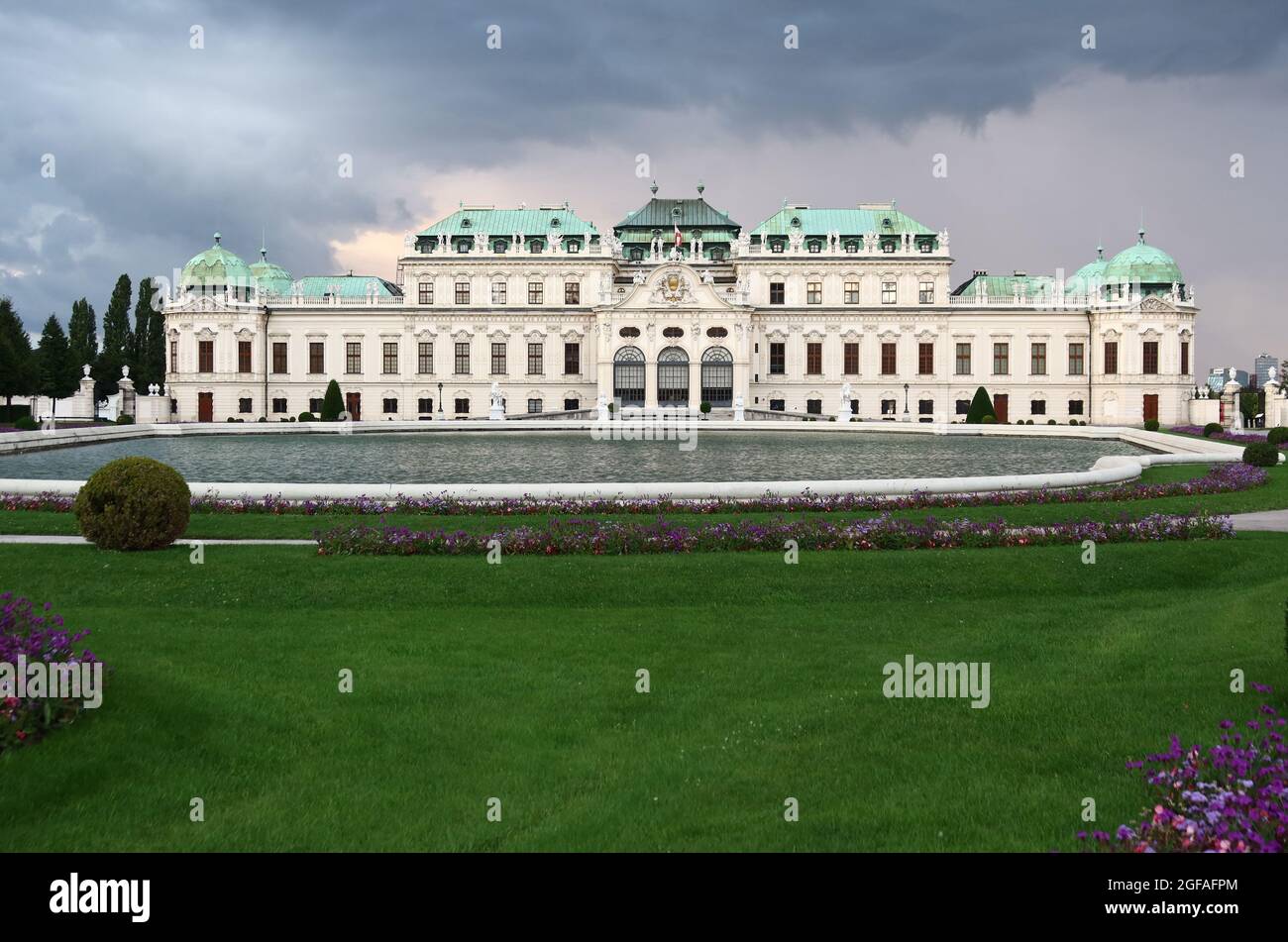 Belvedere Palace on a cloudy and rainy summer evening Stock Photo