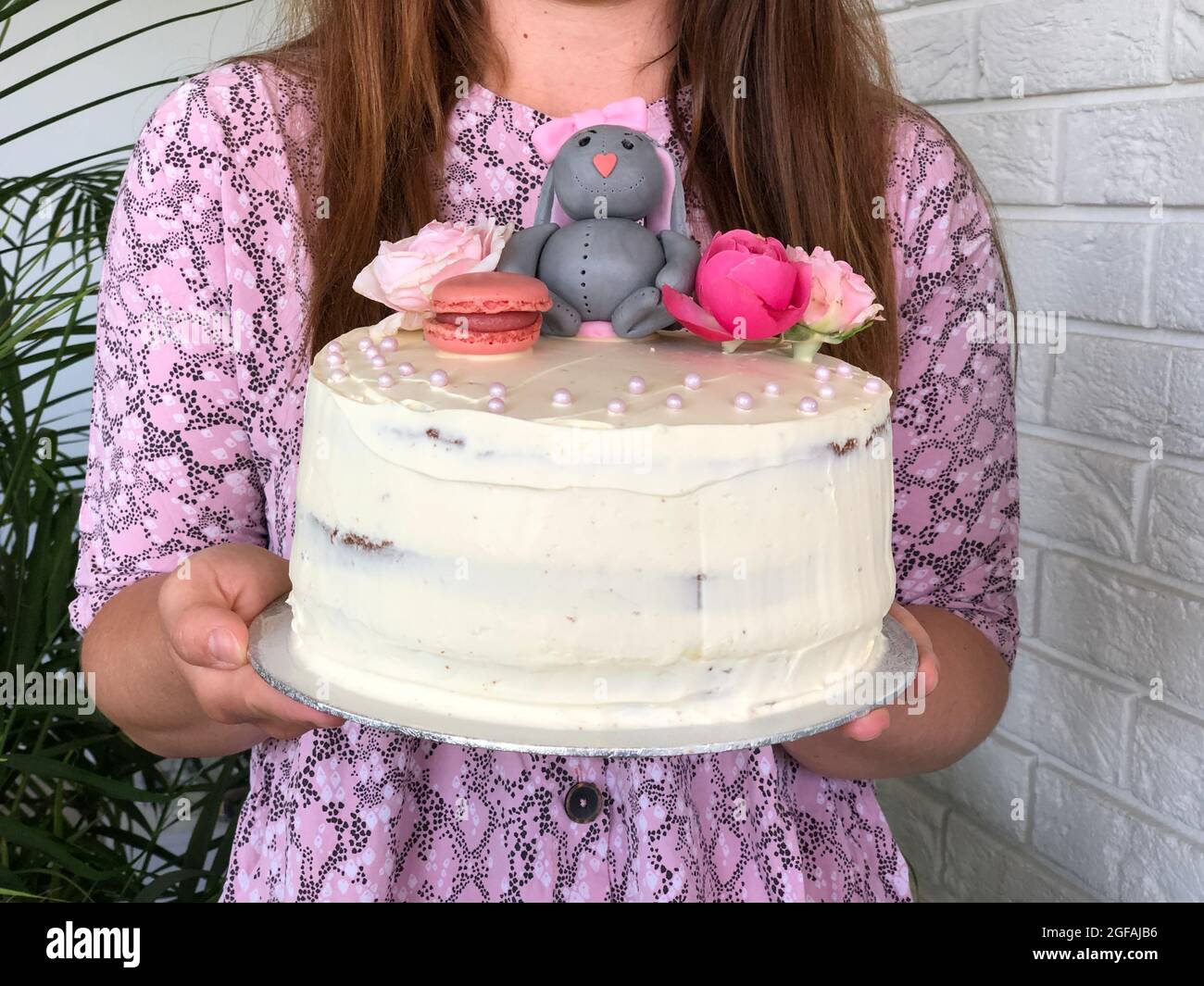 baby girl birthday cake with cute teddy bear figurines image Stock Photo -  Alamy