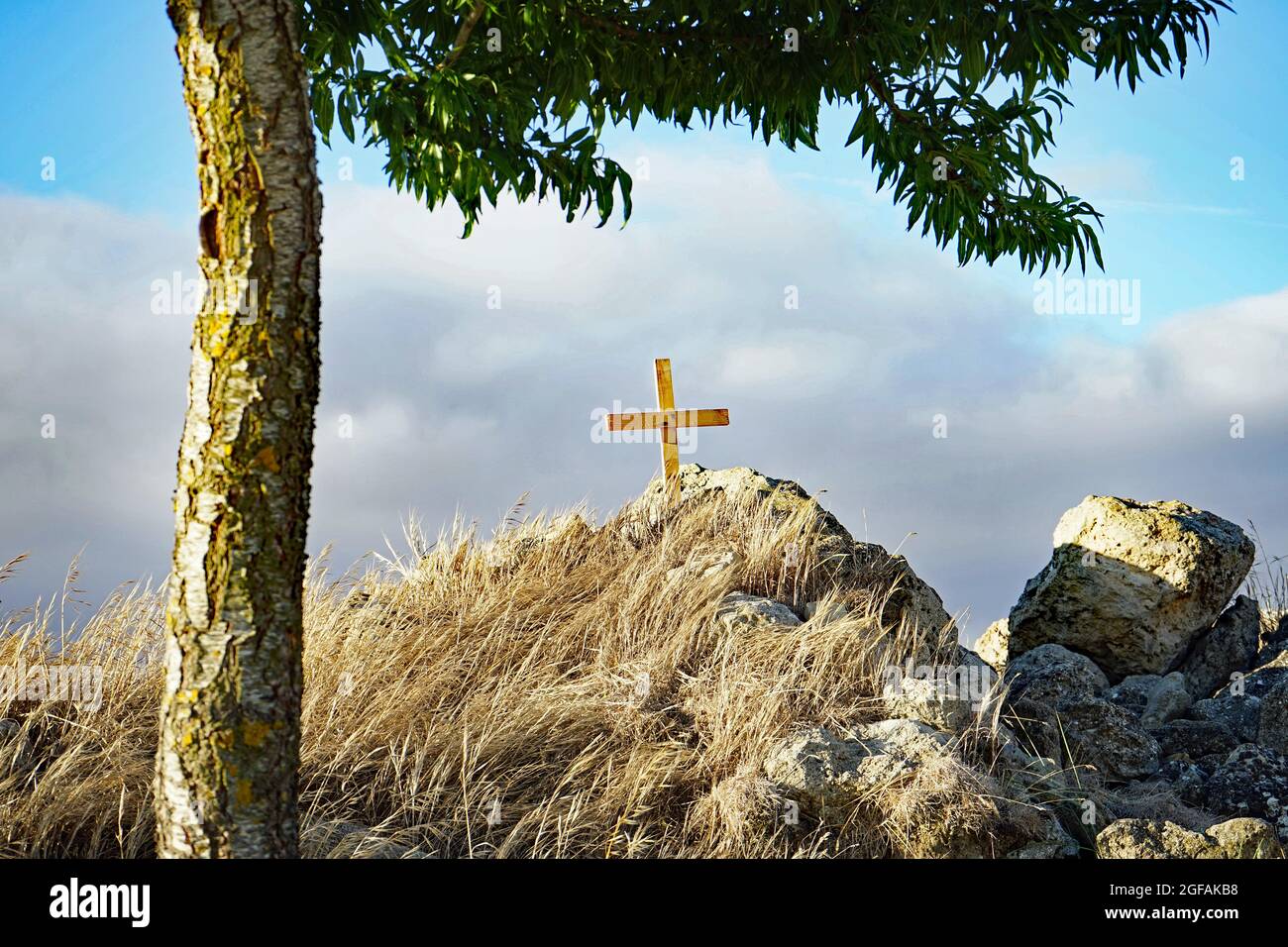 Graves of People who died at the Way of Saint James Stock Photo