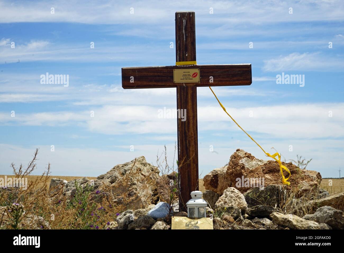 Graves of People who died at the Route of santiago Stock Photo