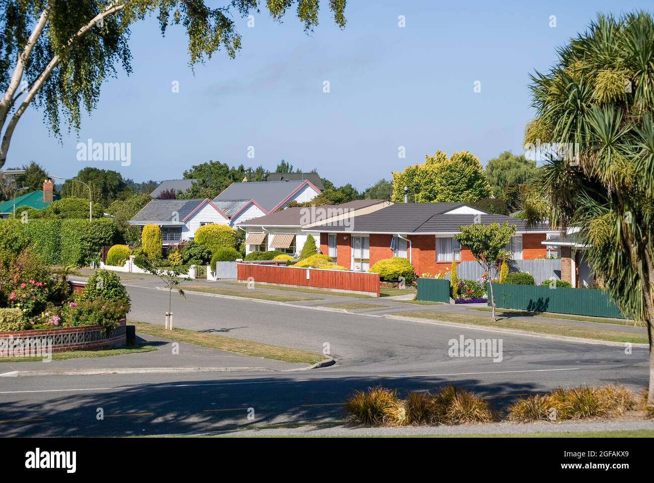 Residential street, Jones Street, Kaiapoi, Canterbury, New Zealand Stock Photo