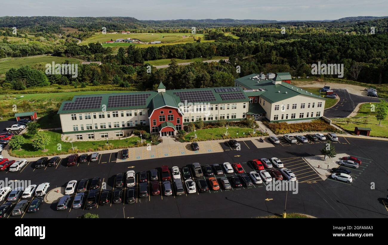 Aerial view of solarpowered Organic Valley headquarters and the