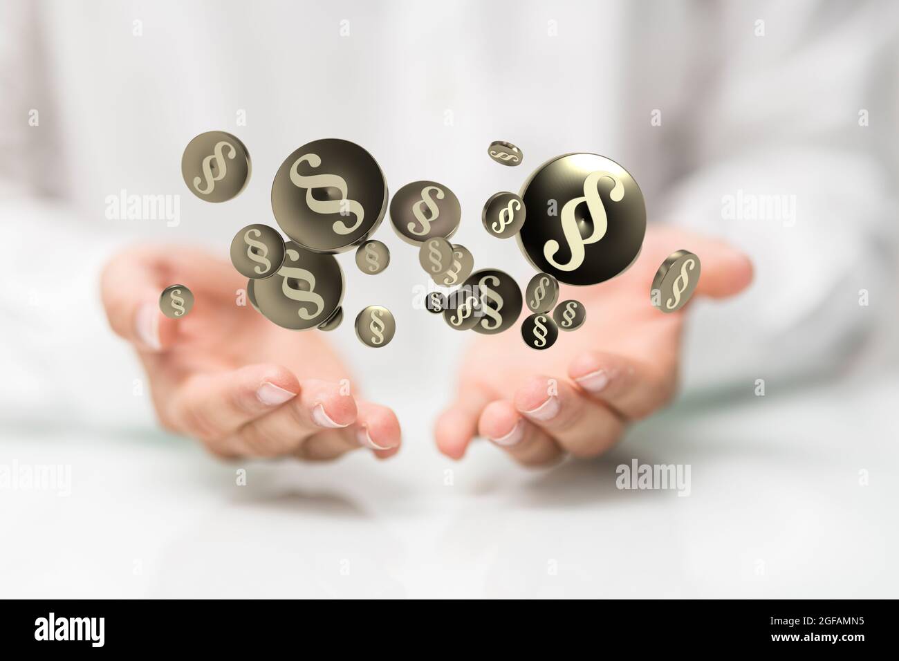 Male's hand holding an illustration of law paragraphs- Lawyer and ...