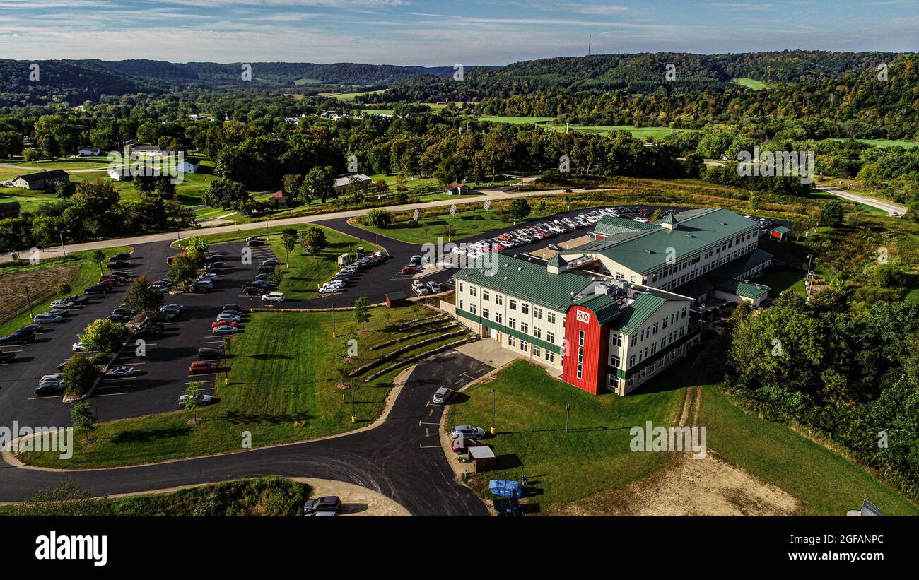 Aerial view of solarpowered Organic Valley headquarters and the