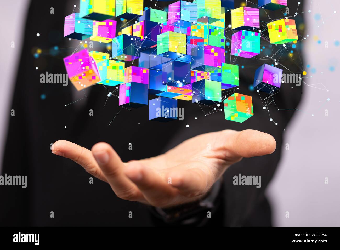 Cloud technology-polygonal wireframe art looks like a constellation Stock Photo