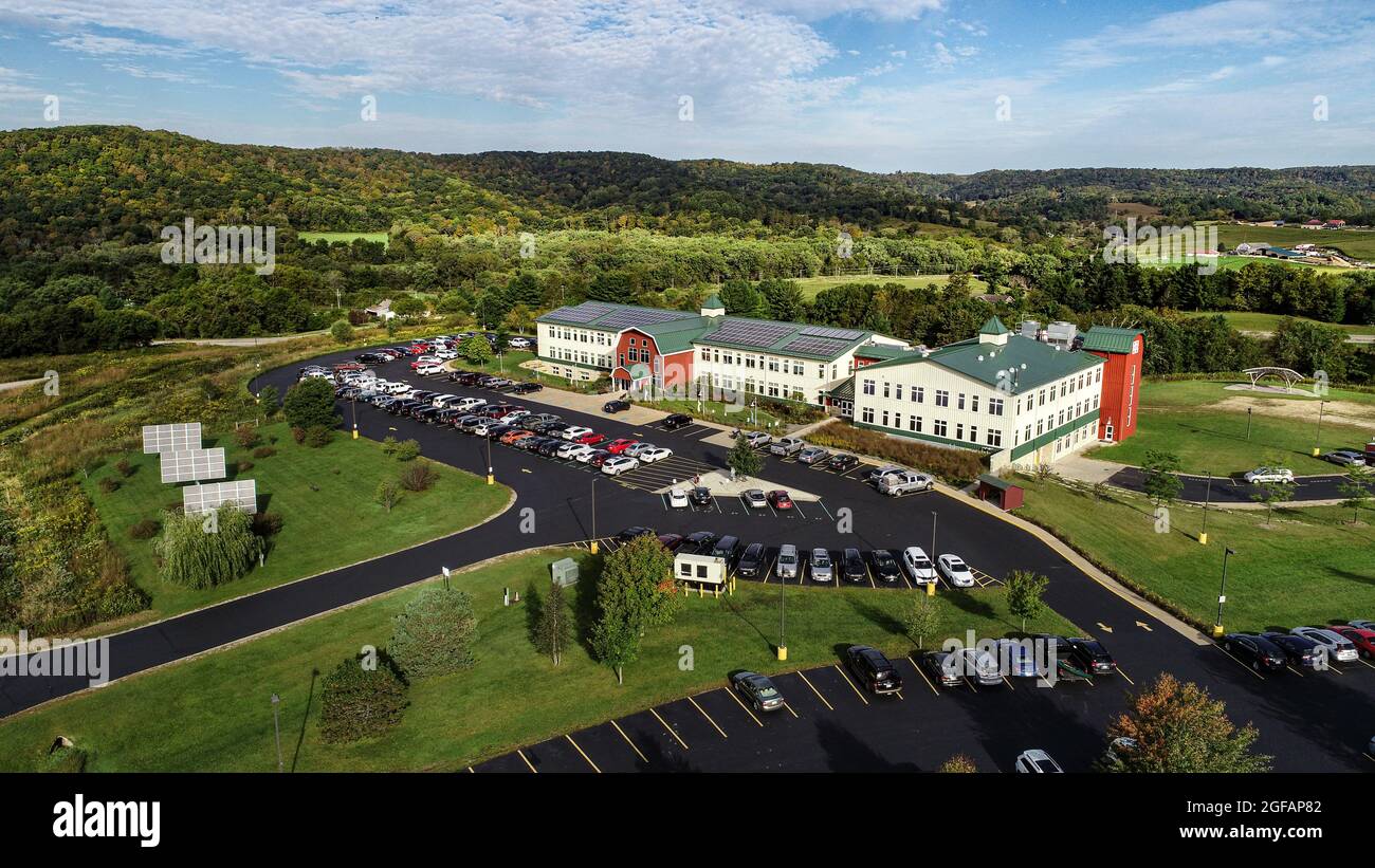 Aerial view of solarpowered Organic Valley headquarters and the