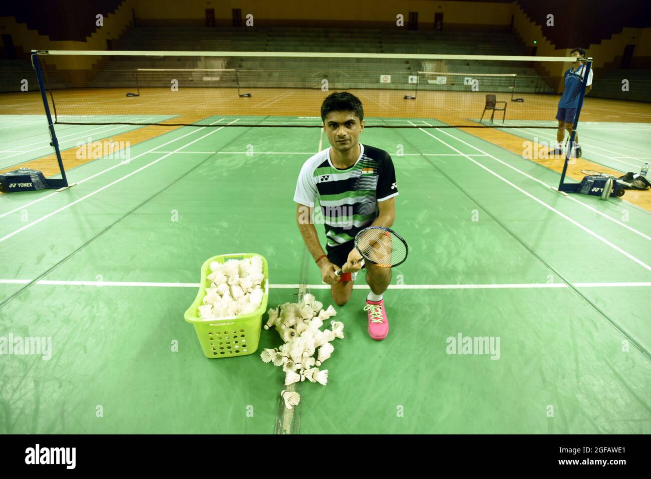 GREATER NOIDA, INDIA - AUGUST 20: Guatam Budh Nagar Magistrate and para-badminton player Suhas Lalinakere Yathiraj during practice session at a stadium, on August 20, 2021 in Greater Noida, India. IAS Suhas LY, currently world number two will represent India in men’s singles SL4 at the Tokyo Paralympics Games. The GB Nagar DM is 2018 Asian Para Games bronze medallist and 2016 Asian Championships gold medallist in the sport. (Photo by Sunil Ghosh/Hindustan Times/Sipa USA) Stock Photo