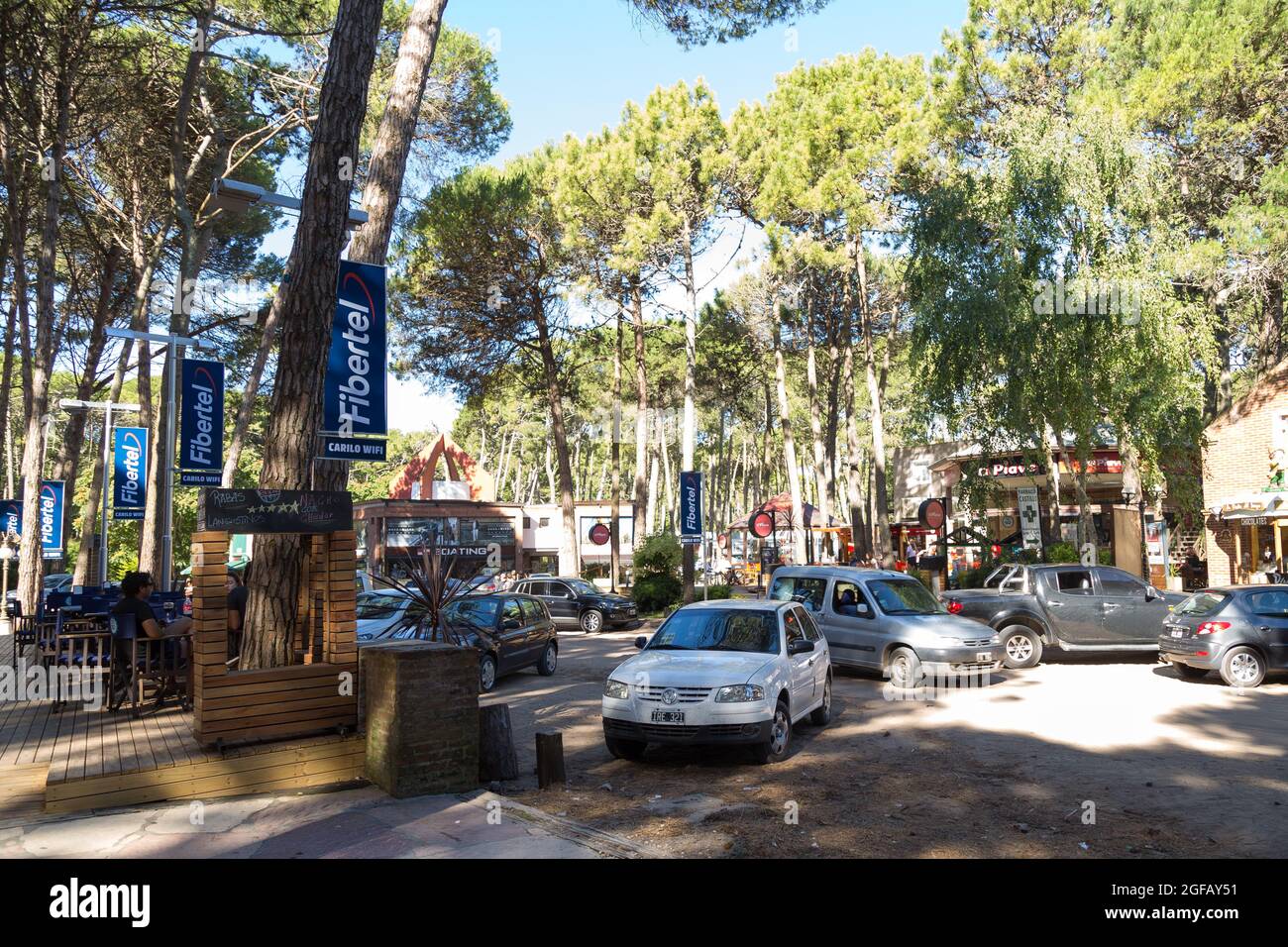 Carilo city downtown. A beautiful little town near the sea without paved streets. Carilo, Buenos Aires, Argentina. Stock Photo