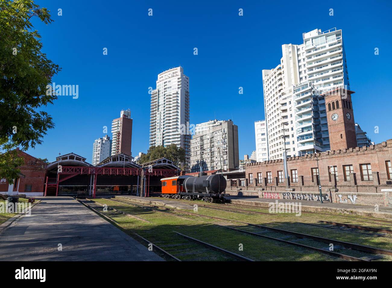 ROSARIO, ARGENTINA. Old railway station Rosario Central, placed in the centre of the city and next to the coastal park. Stock Photo