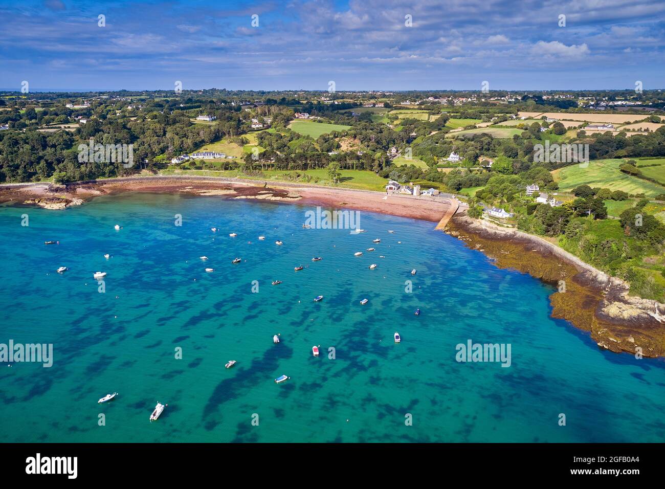 Aerial drone image of St Catherines Bay, Jersey CI Stock Photo