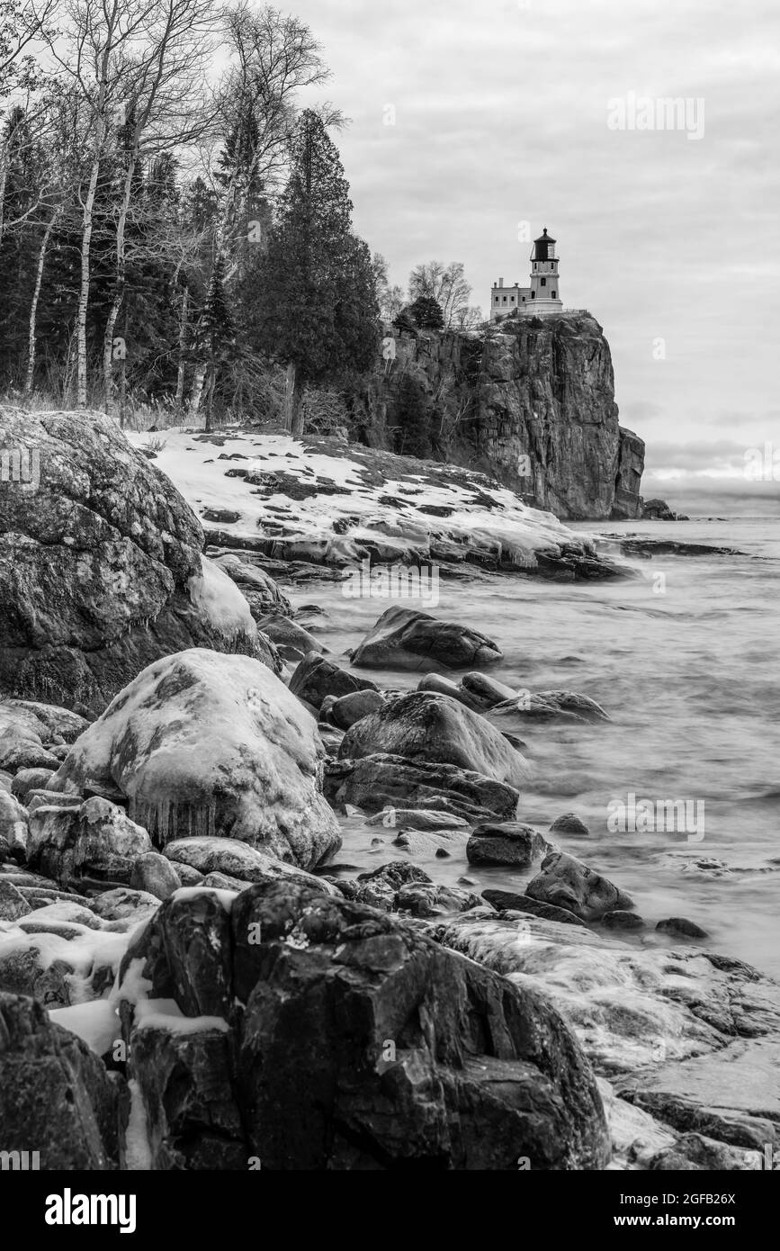 Sunrise at Split Rock Lighthouse on a cold, January morning along Lake