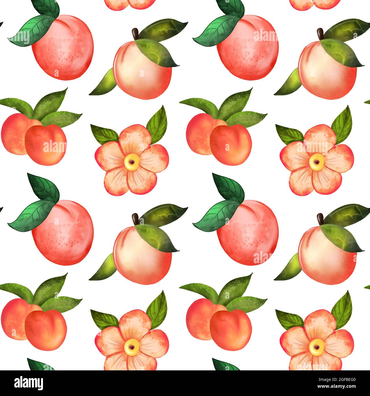 Illustration digital watercolor seamless pattern of peach and flowers ...