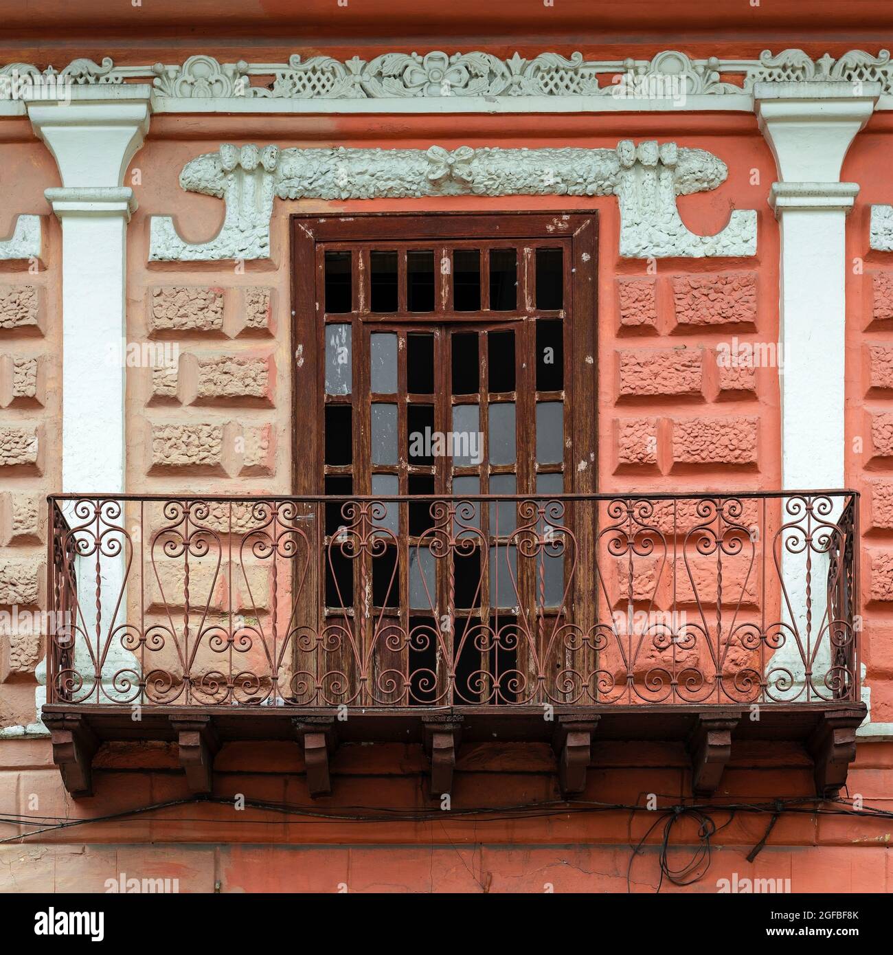 Colonial style balcony architecture, Potosi, Bolivia. Stock Photo
