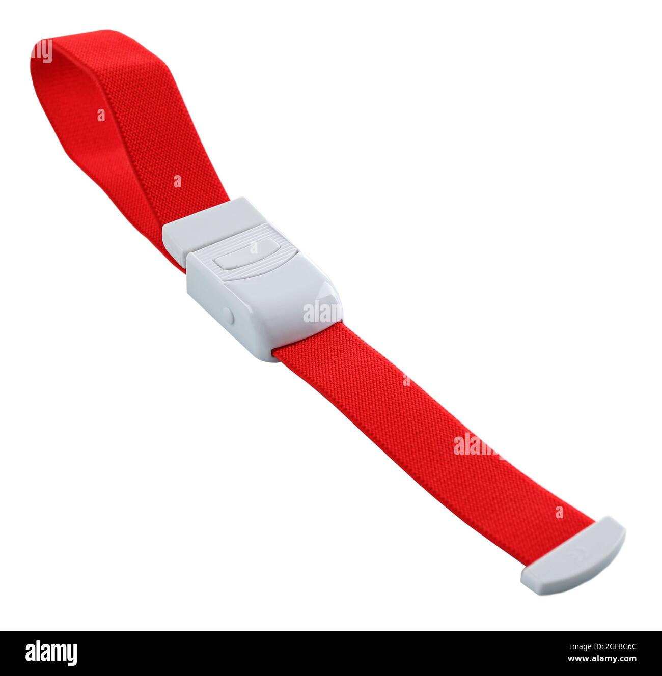 Red tourniquet band on a white background Stock Photo Alamy
