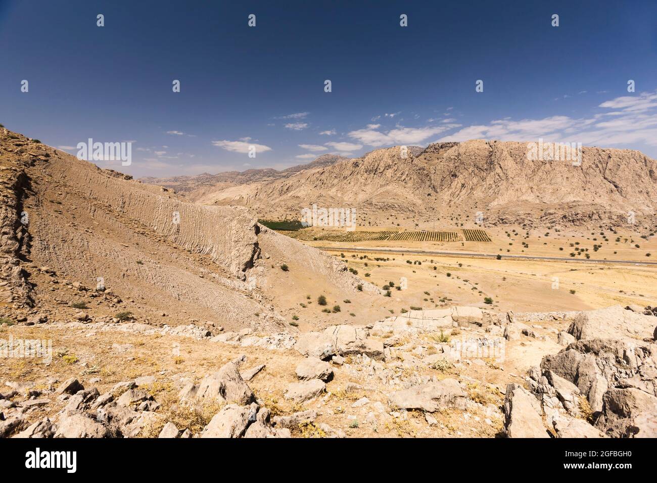 Unknown ruins on hilltop, Road 86 near Nourabad, Alexander the great, Fars province, Iran, Persia, Western Asia, Asia Stock Photo