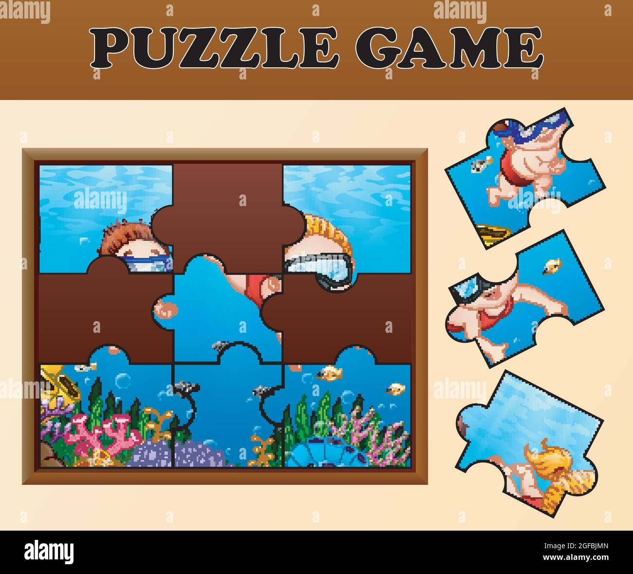 Kids diving in undersea with puzzle concept Stock Vector Image & Art