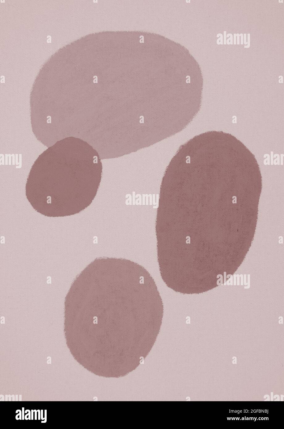 Handmade, earth tone, neutral brown, gray, mid-century geometric organic shapes style art texture background. Hand painted canvas. Stock Photo