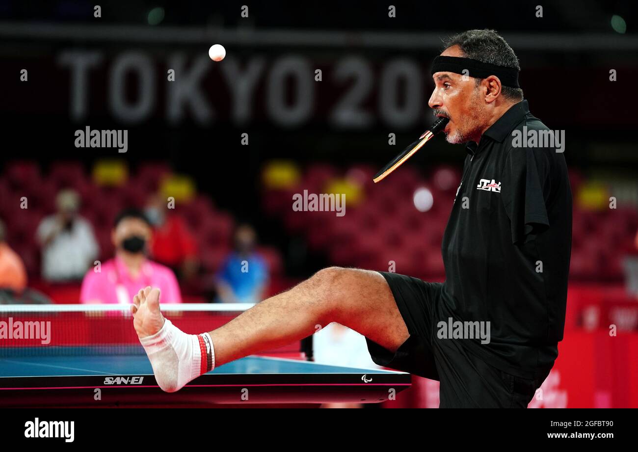 Egypt's Ibrahim Elhusseiny Hamadtou in action in the Men's Singles Class 6 Group E Table Tennis at the Tokyo Metropolitan Gymnasium on day one of the Tokyo 2020 Paralympic Games in Japan. Picture date: Wednesday August 25, 2021. Stock Photo