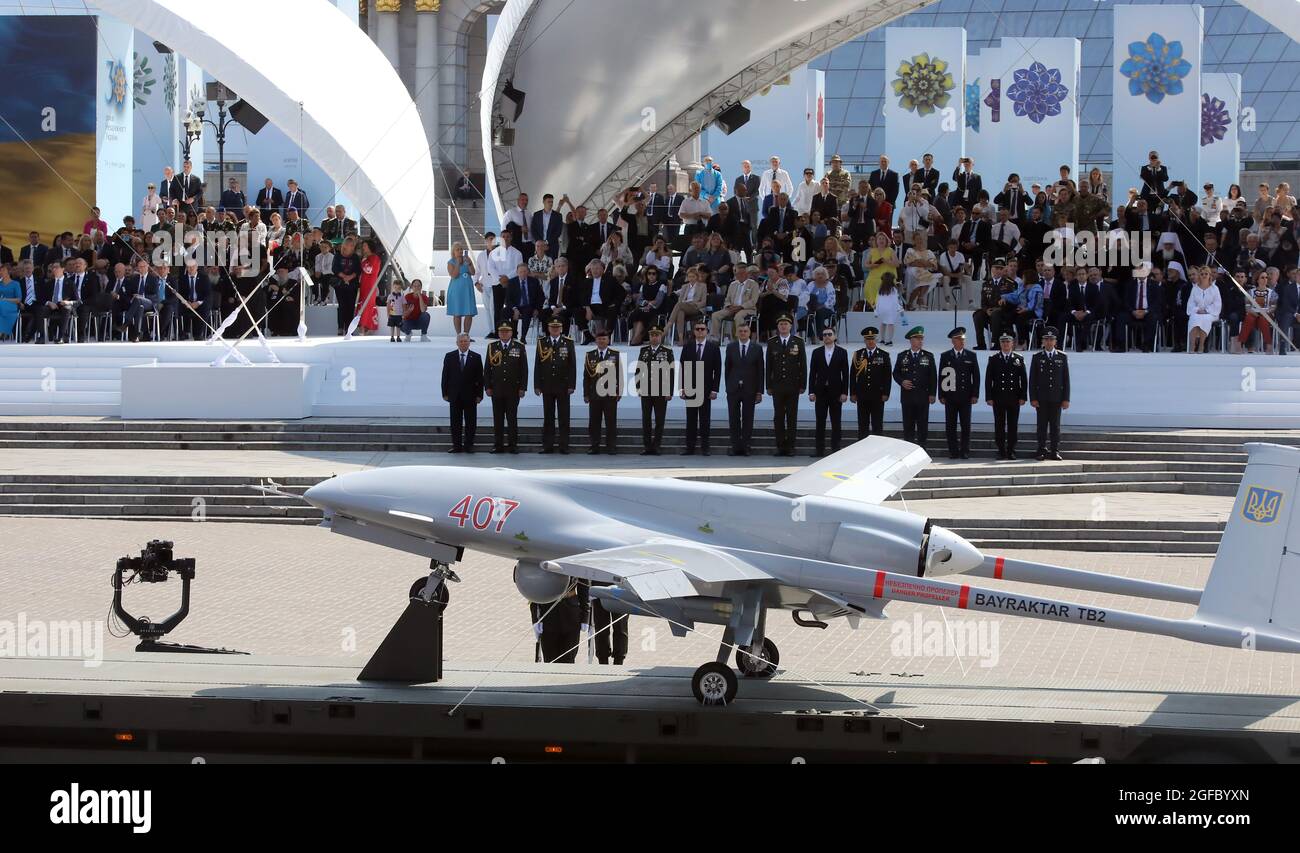 Non Exclusive: KYIV, UKRAINE - AUGUST 24, 2021 - Unmanned aerial