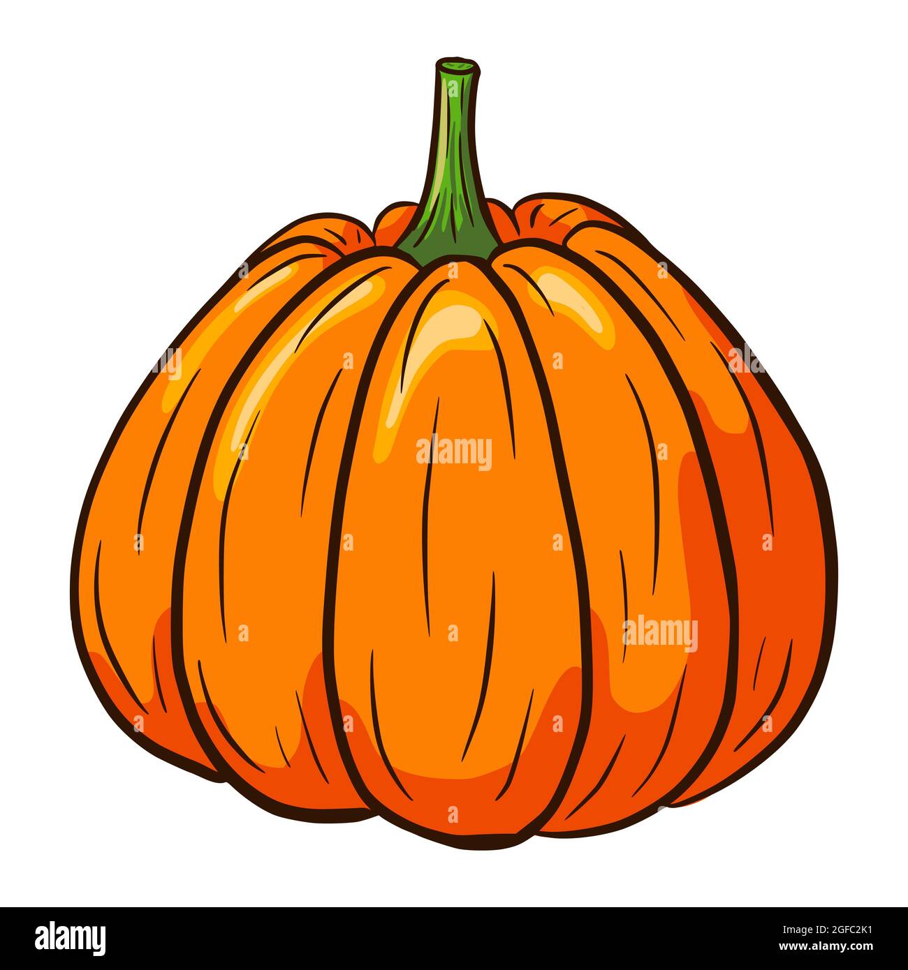 Cartoon Pumpkin Illustration. Autumn Food Icon. Ripe squash sketch. Element for autumn decorative design, halloween invitation, harvest, sticker, print, logo, menu, recipe Stock Vector