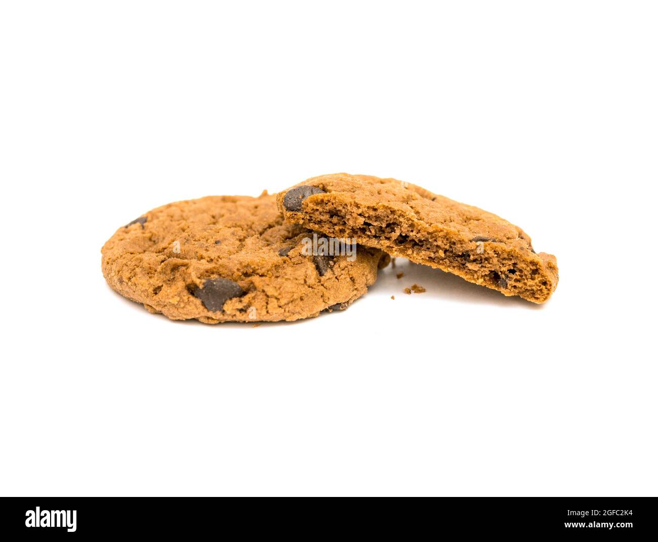 Chocolate chip cookies and crumb isolated on white background. Stock Photo