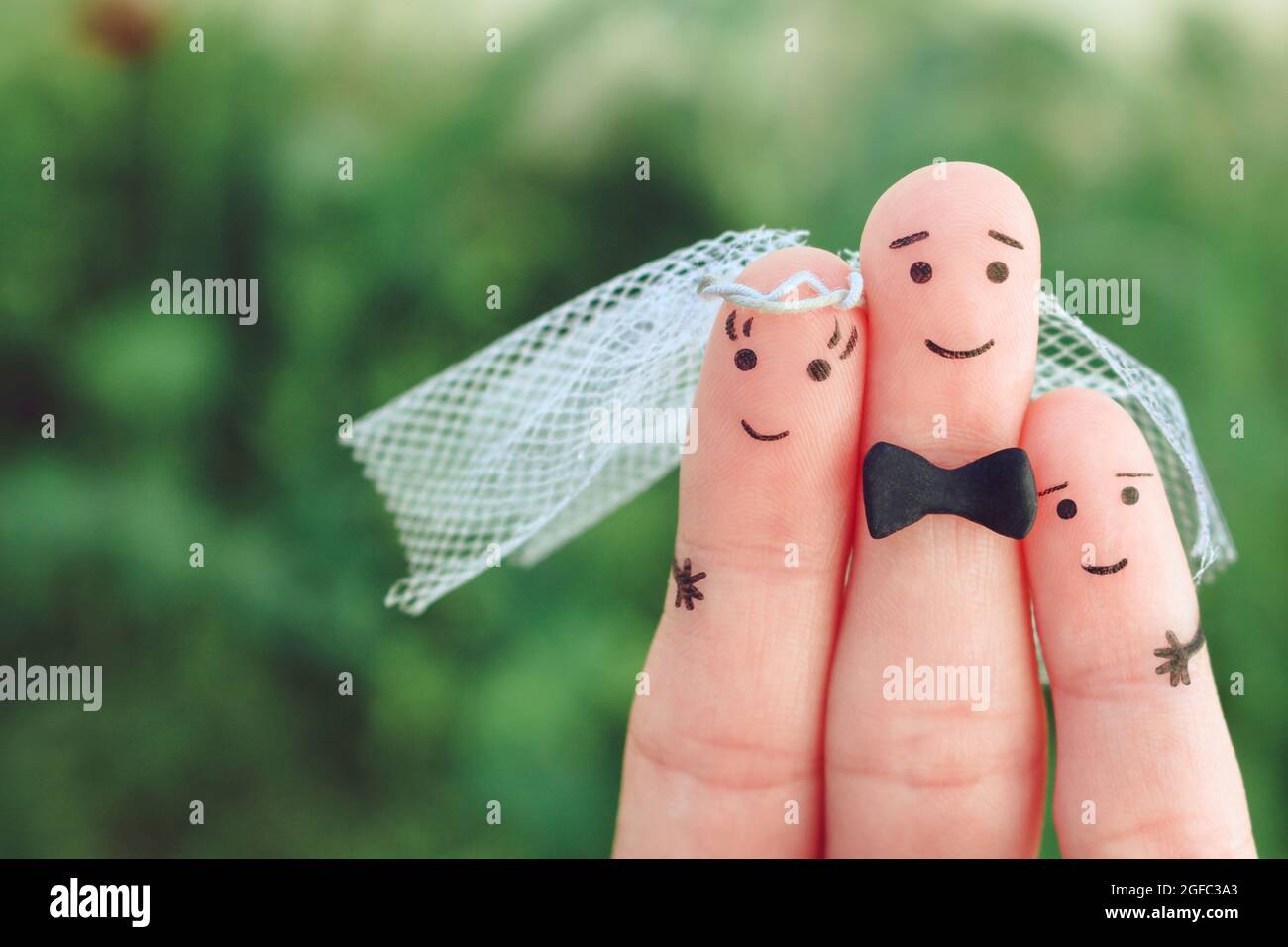 Fingers Art Of Happy Couple To Get Married Concept Of Stepson Is Joy About Wedding Toned Image Stock Photo Alamy