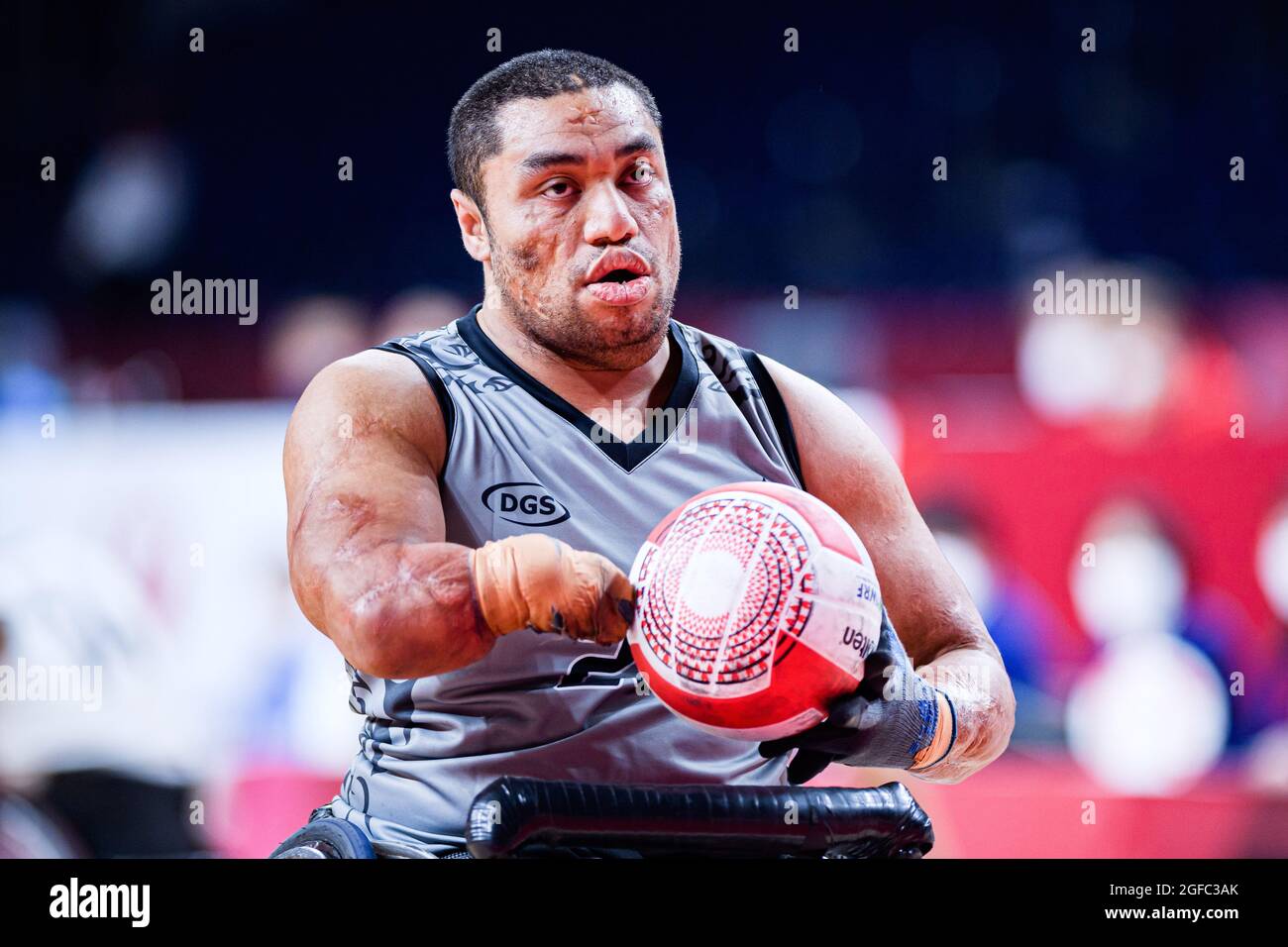 TOKYO, JAPAN. 25th Aug, 2021. Barney Koneferenishi (NZL) in Men's Wheelchair Basketball USA vs NZL during the Tokyo 2020 Paralympic Games at Yoyogi National Stadium on Wednesday, August 25, 2021 in TOKYO, JAPAN. Credit: Taka G Wu/Alamy Live News Stock Photo