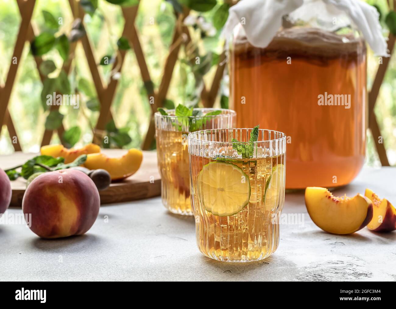 Homemade fermentation. Kombucha tea slightly alcoholic, lightly
