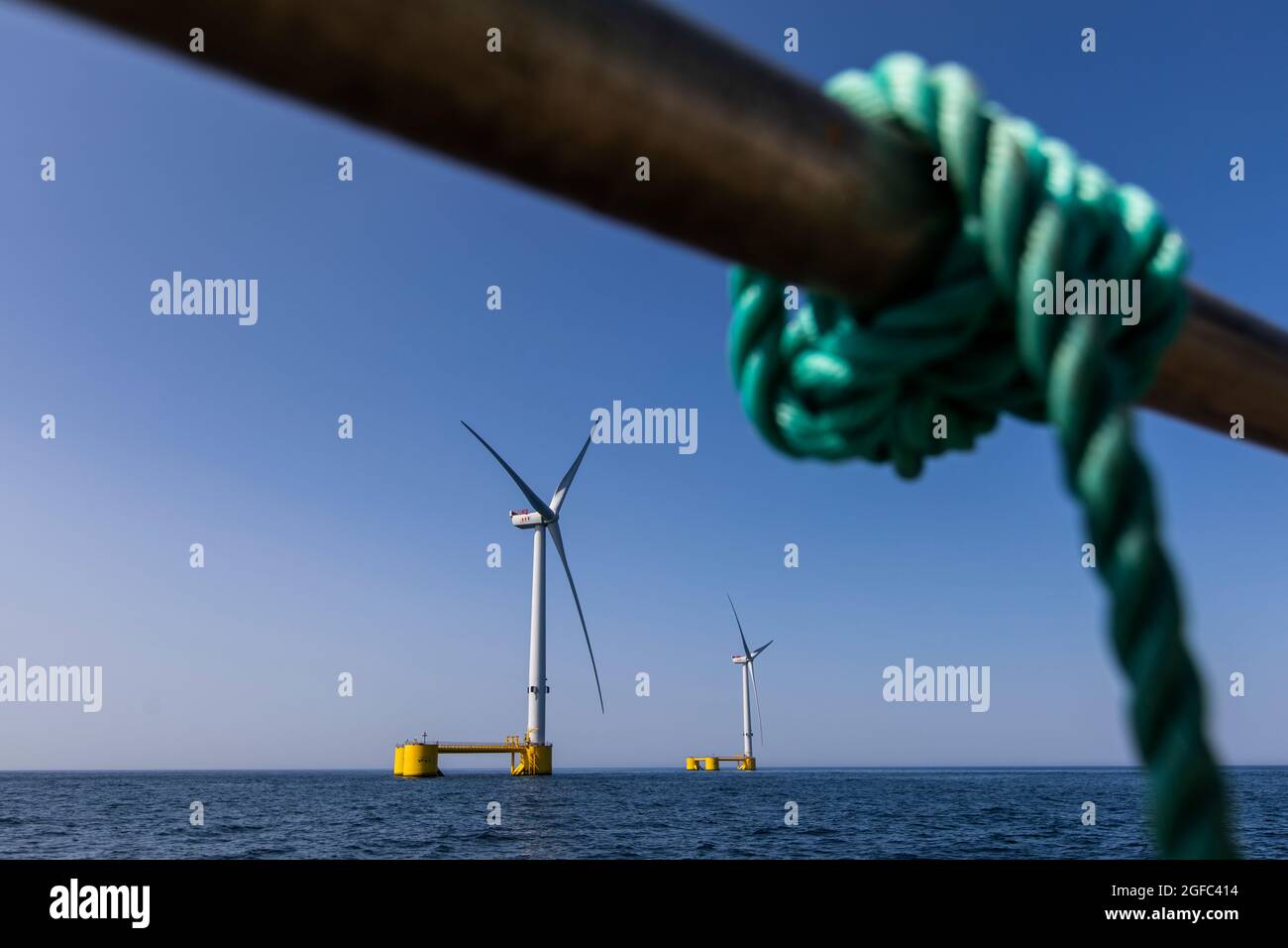 General view of the wind turbines off the coast of Viana do Castelo.The ...