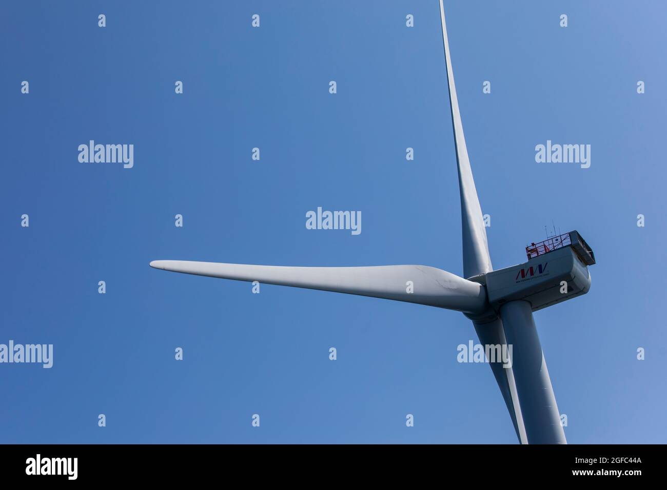 Detail of a wind turbine off the coast of Viana do Castelo.The ...