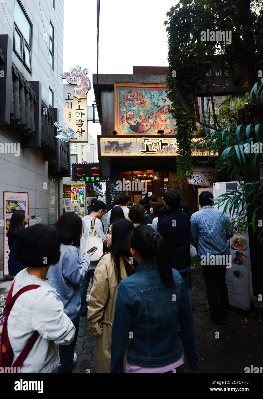 Standing in line and waiting to enter the Doma Insadong Korean beef