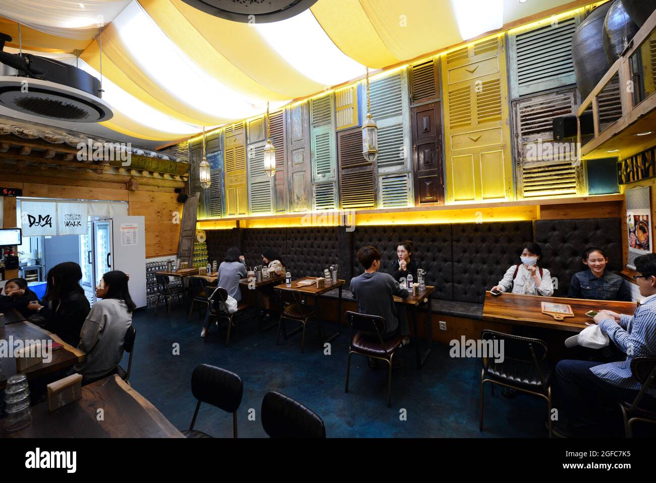 Dining at the Doma Insadong Korean beef restaurant. Seoul, South Korea