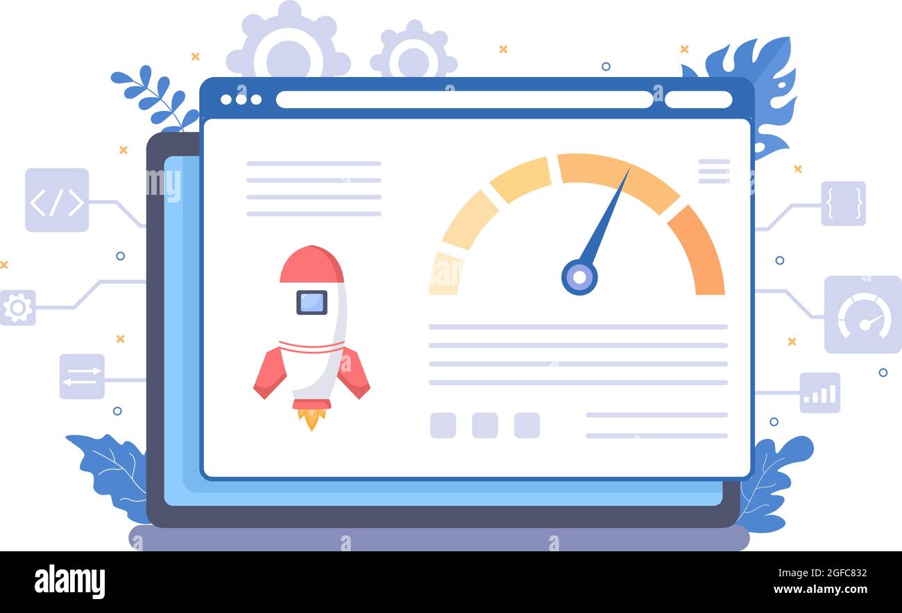 Website Loading Speed Optimization With Server, Web Programming, Mobile App Development, and Page Software. Background Vector Illustration Stock Vector