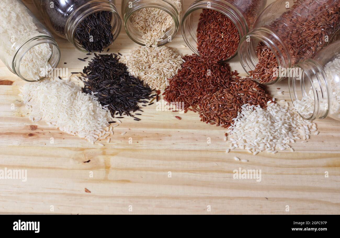 Jasmine Rice, Black Wild Rice, Brown Rice, Himalayan Red, Brown and