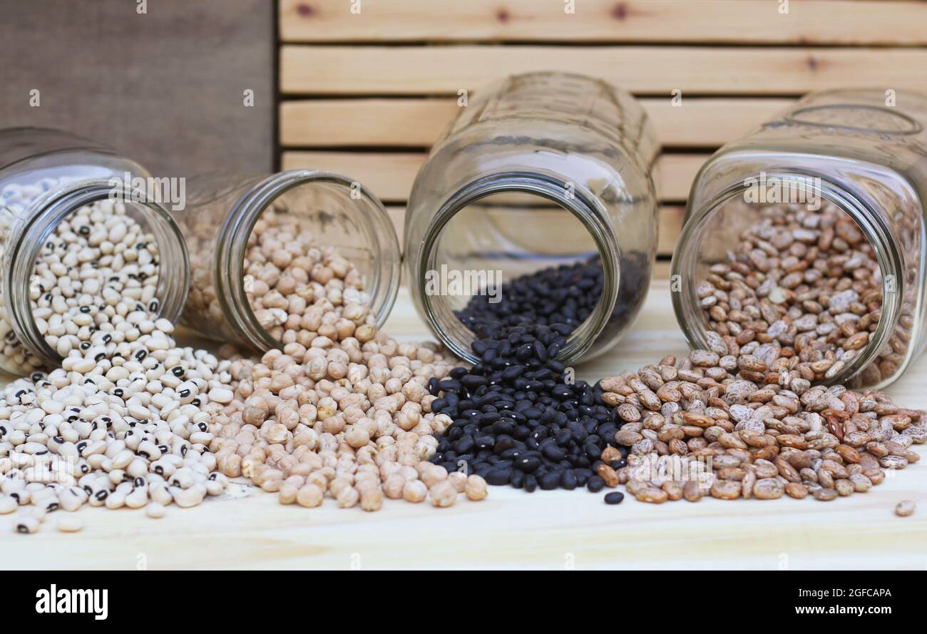 Blackeyed Peas, Chick Peas, Black Beans and Pinto Beans Spilled in